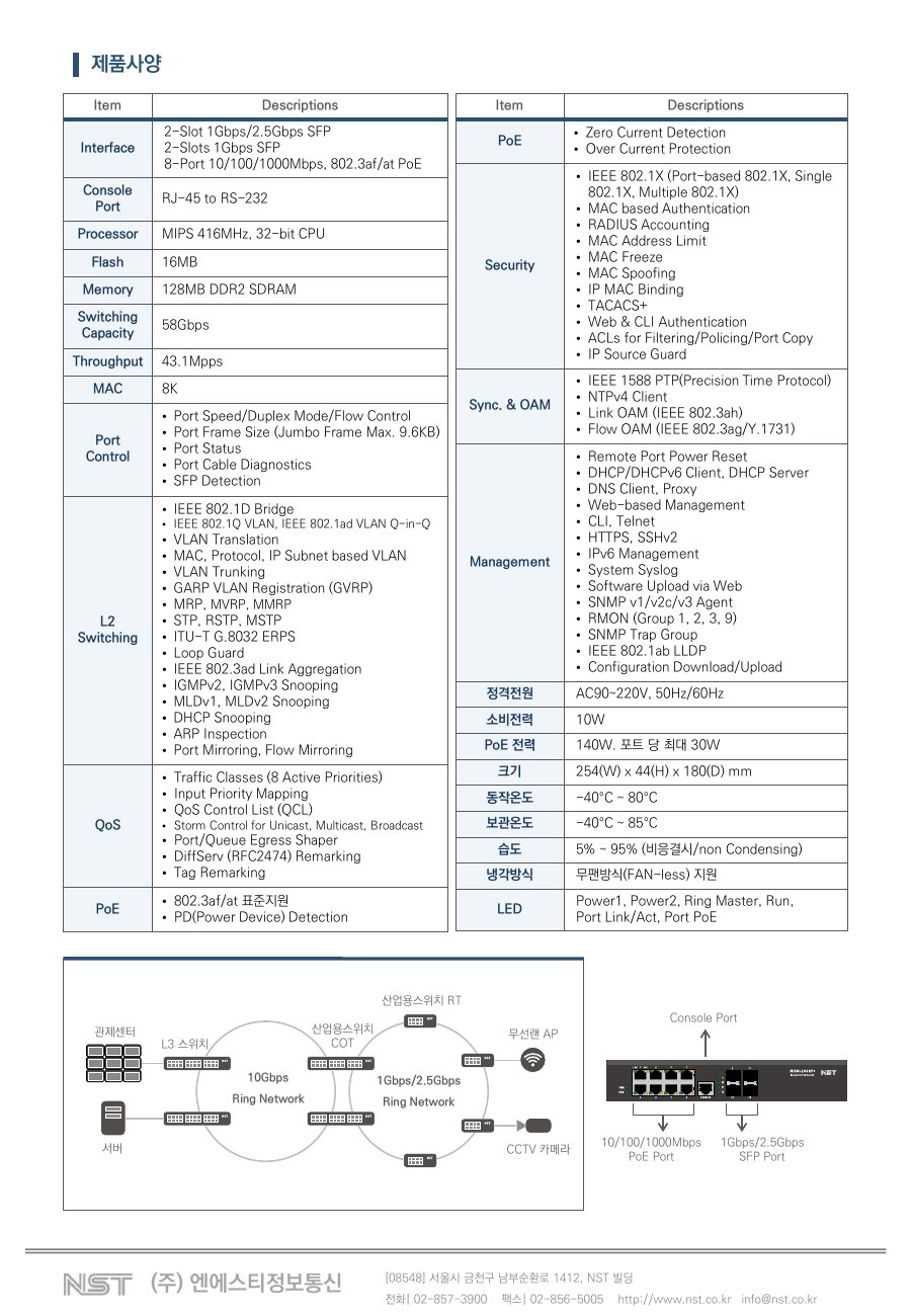 NST NHM-2408PI 산업용 PoE 스위치 8포트 + 4 SFP (전원 내장) 상세 이미지 6