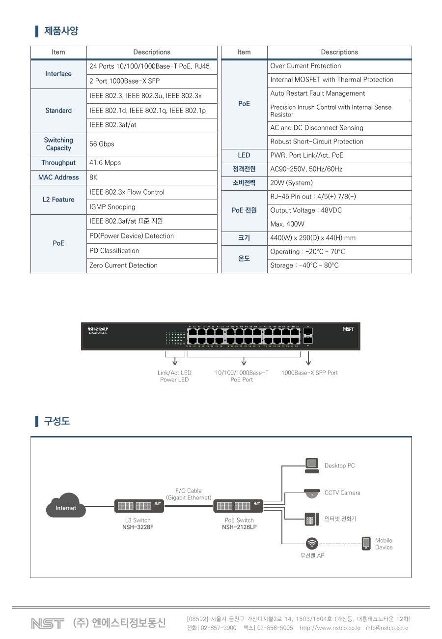 NST NSH-2126LP 24포트 기가비트 PoE 스위치 + 2 SFP 상세 이미지 6